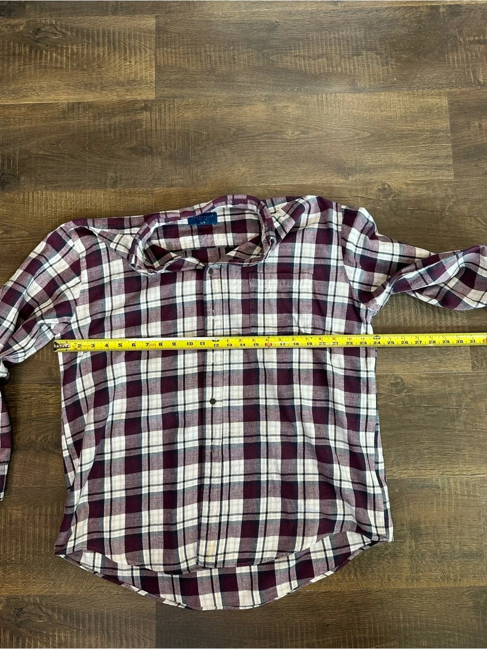 Towncraft Men’s Plaid Flannel Button Down Shirt Large Burgundy Cream 100% Cotton